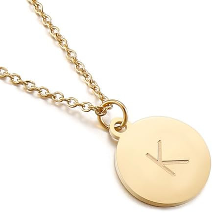 Dsnyu Halskette Damen Buchstabe, Anhänger Halskette Edelstahl Rund mit Buchstabe K Kabel Kette Gold Schmuck Jahrestag Geschenk für Sie