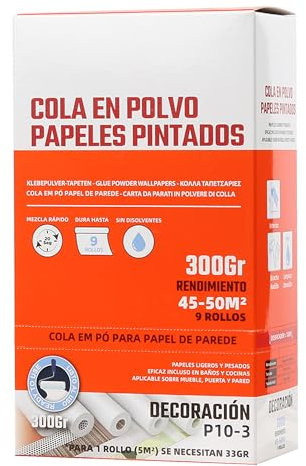 H HANSEL HOME Cola Papel Pintado Pared en Polvo, Pegamento Papel Pared, Cola Empapelar, para Todo Tipo de Papeles Pintados, Acabado Transparente, Resistente a la Humedad - 300gr, 1 unidad