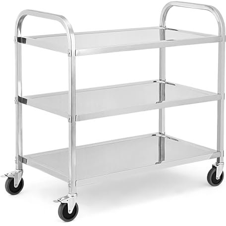GAOMON 3-lagiger Edelstahlwagen, 150 kg Kapazität, Metall-Allzweckwagen, Servicewagen, Labor-Rollwagen mit feststellbaren Rädern und Griffen für Küche, Labor, Clicnic, Salon