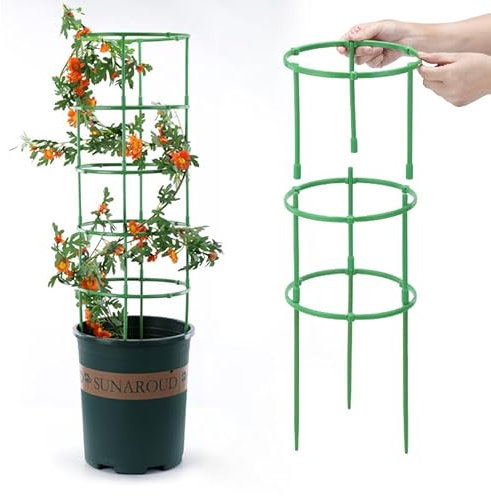 Tuteurs pour Plantes, Piquets Verts Ronds Support pour Plantes, Anneau De Support De Plante, Jardin Treillis Grimper pour Légumes Fruits Et Fleurs (Lot de 3)