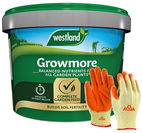 Westland Growmore Fertilizer 8kg Essential Plant Food Increase Soil Fertility Plant Fertilizer with Perfectionish Gloves