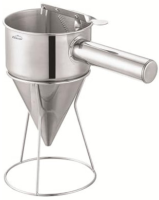 Lacor - 67151 - Embudo Dosificador, Ideal para Rellenar o Decorar, Acero inoxidable 18/10, Mango Ergonómico, Boquilla de Salida 8 mm, Capacidad 1.25 Litros, Apto para el Lavavajillas, Incluye Soporte