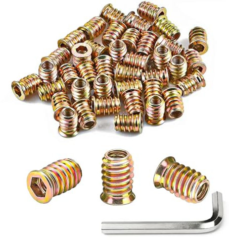 40 Stück Einschraubmutter M6x10 mm, M6 Gewindeeinsatz Holz, Gewindeeinsätze Einpressmuttern, Gewindehülsen Einschraubhülse, Zink Einschraubmuffen für Holzmöbel, mit Schlussel