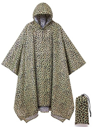 salamra Regenponcho mit Kapuze, wasserdicht, Regenmantel, Jacke mit Tasche, für Herren/Damen/Erwachsene, Leopard