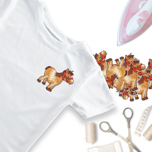 Rankomu 12 Stück Aufnäher für Kinder, Pony- & Pferdeförmige bestickte Bügelflicken zum Aufbügeln – ideal zum Reparieren und Dekorieren von Kleidung, Jeans, Jacken & Rucksäcken – DIY Bügelbilder