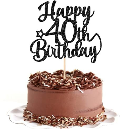 Xsstarmi 1 Pack Happy 40th Birthday Cake Topper Star Glitter Cheers to 40 Years Old 40 Fabulous Cake Pick for Celebrating 40th Birthday Anniversary Party Cake Decorations Supplies Black