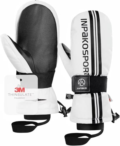 INPAKO Winter Ski Mittens, Waterproof Windproof Touchscreen Gloves with Removable Wrist Guard,3M Thinsulate Insulation, 5-Layer Thermal Snow Mittens for Men Women