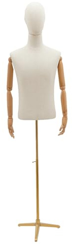 Schaufensterpuppe Männlich Schneiderpuppe höhenverstellbar Nähpuppe Schneiderpuppen Büste für Männer mit Metal Ständer und Arme aus Holz, Sew Mannequin Torso für Bekleidungs-Shop (Gold)