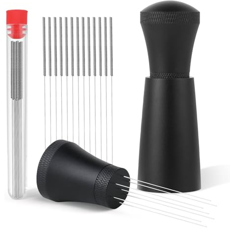 Wdt Tool - Rimovibile Caffè Distributore Alluminio Espresso Distributore con supporto e 7 aghi da 0,35mm,Distributore di aghi per caffè per baristi(extra 13 aghi di ricambio)