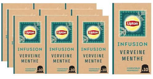 Lipton, Infusion Goût Verveine Menthe, Fraîcheur,Capsules Compatibles Nespresso, Ingrédients d'Origine 100% Naturelle, 100 Capsules