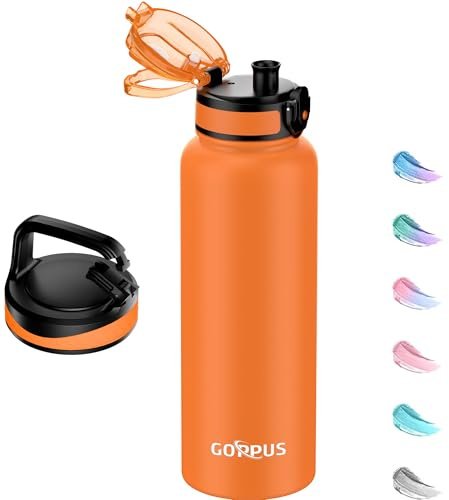 GOPPUS 1.2L/40ozTrinkflasche Edelstahl mit Strohhalm Infuser 2 Deckel BPA-frei Auslaufsicher Kohlensäure geeignet Wasserflasche Fahrrad Thermosflasche Isoliert Isolierflasche Sport Wasser Flasche Tee