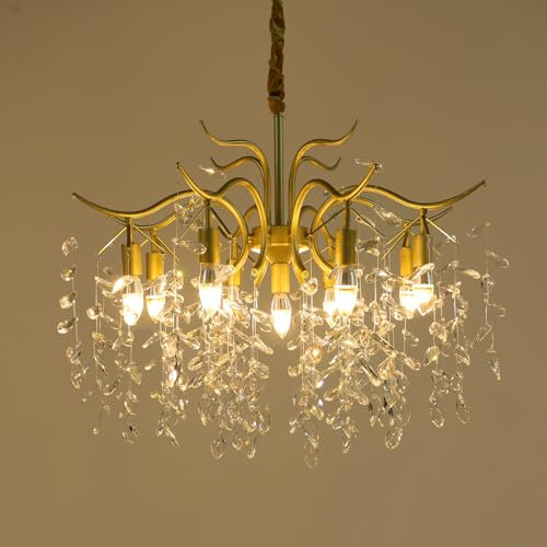 Wiyuer Zweig Hängeleuchte 90cm Kristall Kronleuchter Moderne Deckenleuchte Golden Kristalle Lampe für Wohnzimmer Schlafzimmer Esszimmer