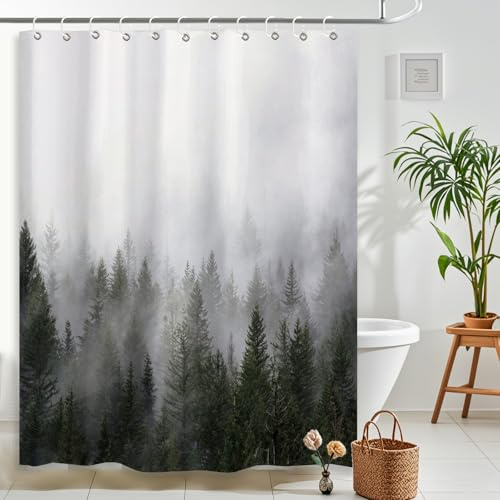 Jokureao Duschvorhang mit Baummuster, Duschvorhang 180X200cm Texti, Waschbar Schnelltrocknend Textil, Duschvorhang-Set mit Vorhanghaken, Waschbar Badevorhang für Badewanne Badezimmer
