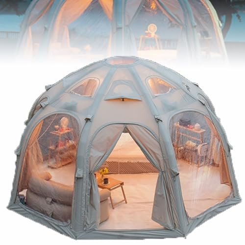 Aufblasbare Zelte for Camping, 5 * 5 m luxuriöse geodätische Kuppelzelte mit transparenten Fenstern, großes aufblasbares Segeltuchzelt, einfacher Aufbau, wasserdichtes Sternenhimmel-Kuppelzelt