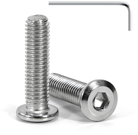 Tunejoy Viti a Testa Piatta M8 x 25 mm Vite a Testa Esagonale Bulloni in Acciaio Inox A2 V2A Bulloni per Mobili con Chiavi a Esagono Filettatura Completa 20 Pezzi