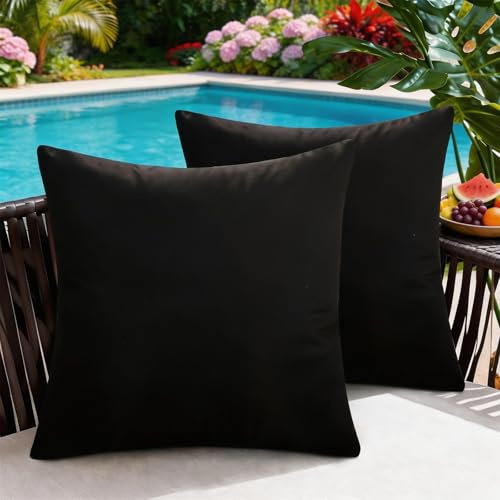Kissenbezug Schwarz Wetterfeste Outdoor Kissenbezüge Dekorativ Sofakissen in Premium Wasserdicht Pillow Cover, Pflegeleicht und Langlebig, für Garten, Balkon, Sofa und Bett, 40x40 cm 2er Set