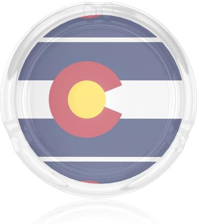 Ceniceros de cristal con bandera del estado de Colorado para cigarrillos, ceniceros de vidrio decorativos, bandejas redondas para ceniceros para el hogar y la oficina
