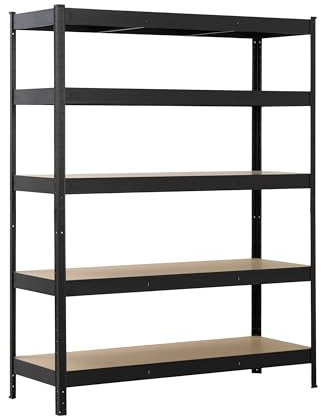 SCHULTE Regalwelt Schwerlastregal mit 5 MDF-Böden, 180x140x50 cm (HxBxT), 150 Kg Traglast pro Boden, schwarz