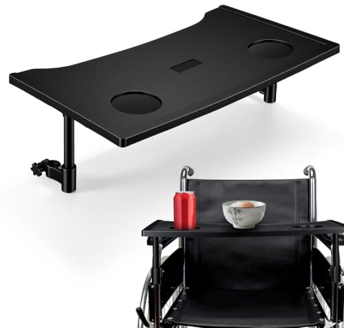 PACKOVE Table de salle à manger pour chaises roulantes Plateau léger portable pour manger avec porte-gobelet pour l'extérieur et le camping