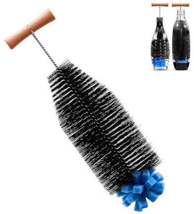 Spazzola per Bottiglie, Scovolino per Borraccia Lunga 32 cm Con Setole e Spugna, Rimuove lo Sporco, Non Graffia, Pulitore per Bottiglie di Vetro/Plastica