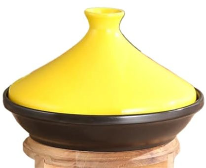 CVNIMV Casserole Dish High Temperature Resistant Steamed Vegetable Tower Base Casserole Soup Ceramic Casserole Cooker Tagine Cooler (Yellow 20cm)
