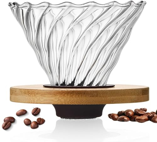 MESNEY Pour Over Coffee Dripper, Reusable Coffee Filter, Heat-Resistant Borosilicate Glass with Cone with Stand, Single Cup Pour Over