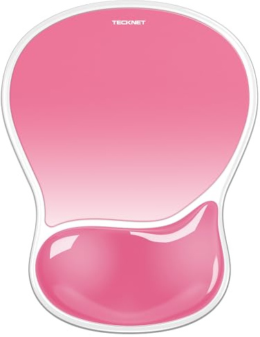 TECKNET Mauspad mit Gel-Handgelenkauflage, Ergonomische Tropfenförmige Vertiefung, Passt & Weich, Wasserdicht, Rutschfest, TPU-Gewebe, Glatte Mausgleitfähigkeit für Büro, Gaming und Zuhause-Dunkelrosa