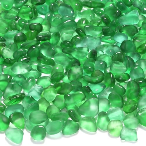 YATOJUZI Sea Glass Stones 0.85lb Frosted Glass Pebbles Gemstones for Aquarium Rocks Fish Tank Gravel Vase Filler DIY Crafts Home Decor (Green)