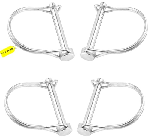 Perni pieghevoli per tubi, 4 pezzi, perno di sicurezza, 6 x 55 mm, perno di accoppiamento a forma di D, bullone di sicurezza in acciaio a molla, con chiusura di bloccaggio, per rimorchi, fattoria