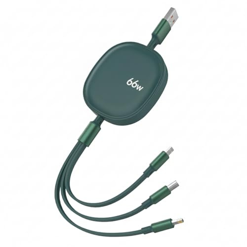 Multi Charger Cable, 66W PD 3 in 1 Retractable Charging Cable Fast Charge with iP/Micro/Type C Port, Multiple USB Cables for Phone Samsung Galaxy Huawei Xiaomi Laptop Tablet PS5 Android -1.2M