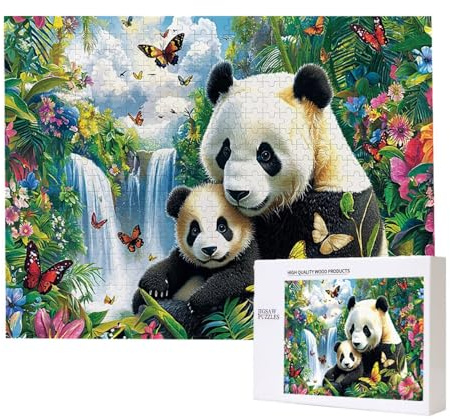 Puzzle 1000 Teile Erwachsene Wasserfall Panda, Impossible Klassische Jigsaw Puzzles 75 x 50cm, Geschicklichkeitsspiel für die ganze Familie, Puzzle farbenfrohes Legespiel Home Dekoration Geschenk k675