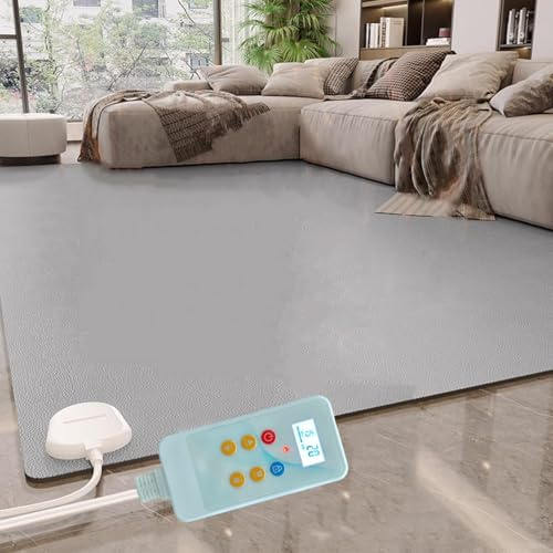 Elektrisch beheizbare Fußmatte für unter den Schreibtisch, Fußheizung, Heizmatte für Teppiche, einstellbares Thermostat, wasserdicht, energiesparende Teppichunterlage für Büro und Zuhause (Grau) (60