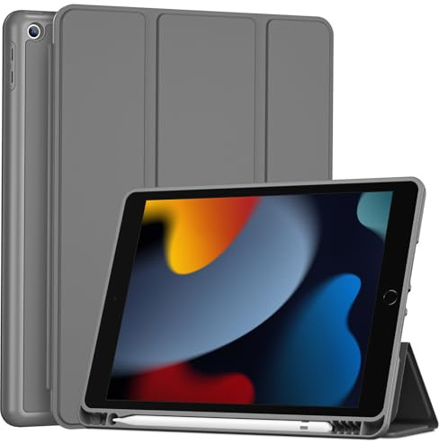 ProCase Funda para iPad 9a 2021 /8a 2020/7a 2019 10.2, Carcasa Protectora Ultrafina con Soporte Integrado, Función Auto-Reposo/Activación y Ranura para Lápiz (iPad 9/8/7 10,2 Pulgadas) -Gris