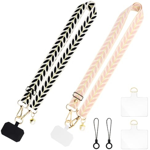 KASURE 2 Pcs Feuilles et Perles Cordon Téléphone Portable Universelle, avec Cordon Ajustable, Pouvant Servir à Accrocher des écouteurs Sans Fil, des Clés et la Plupart des Smartphones