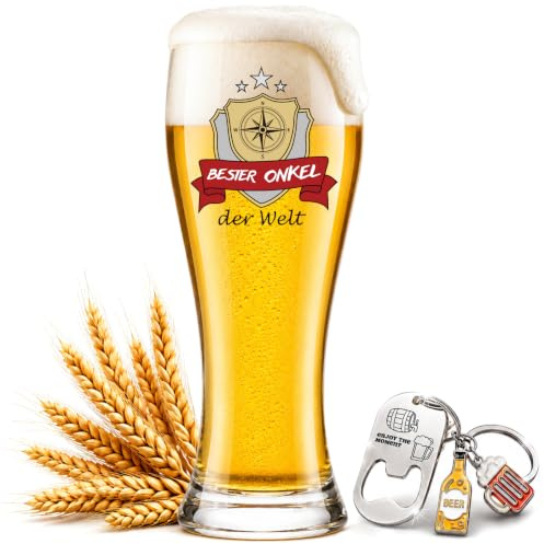 BeBeiZi Bicchiere da birra Best zio del mondo – Divertente regalo per zio per compleanno e Natale – Bicchiere da frumento 460 ml – Idea regalo per il brano preferito