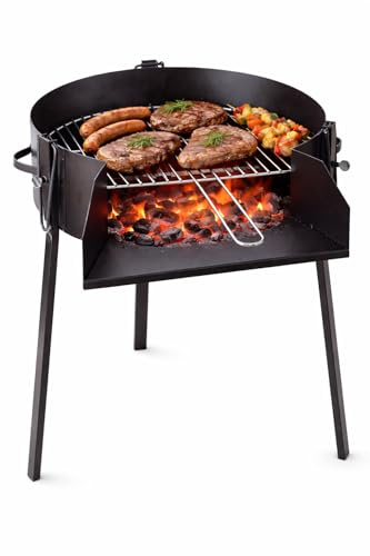 Barbacoa de Carbón Redonda Portátil con Parrilla Elevable – Acero Resistente para Jardín y Terraza (60 CM)