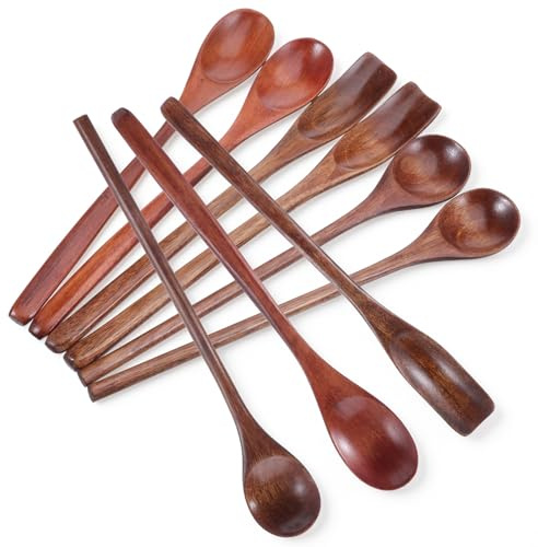 9 Stück Lange Honiglöffel Holz, 20cm Holzlöffel Set Wiederverwendbar | Wooden löffel als esslöffel, teelöffel suppenlöffel für suppe, tafellöffel, soda, marmelade essen mischen rühren