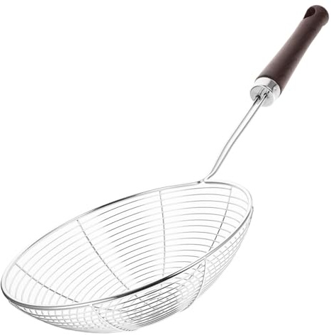 Didiseaon Mestolo Schiumarola in Acciaio Inox 304 con Manico in Legno, Colino a Rete Piccolo per Cucina, Utensile per Fritti, Zuppe e Sgrassare, Accessorio Pratico da Cucina con Foro