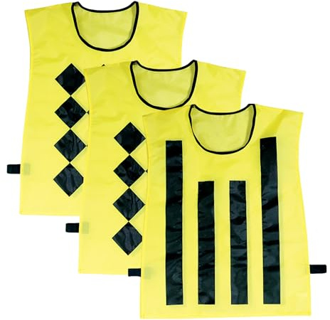 CHAMPRO Sideline Official Pinnies (set of 3, 1 Diamond/2 Striped), OPTIC YELLOW, BLACK