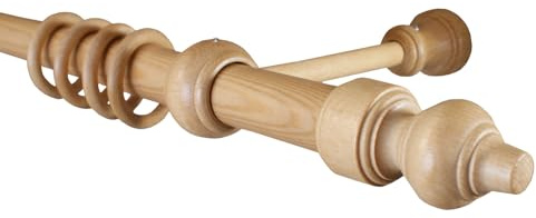 iso-design Holz Vorhangstange Filigrano mit 28 mm Durchmesser in Eiche hell, viele Größen, Gardinenstange inklusive Gardinenringe 360 cm (mittig geteilt)