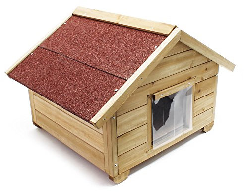 Wiltec Kleines Katzenhaus 68 x 53 x 47 cm aus Holz, Katzenhütte für Garten oder Terasse, Wurfkiste isoliert wetterfest, Katzenhöhle