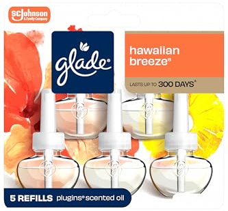 Glade PlugIns Refills Air Freshener, Scented and Essential Oils for Home and Bathroom, Hawaiian Breeze, 3.35 Fl Oz, 5 Count