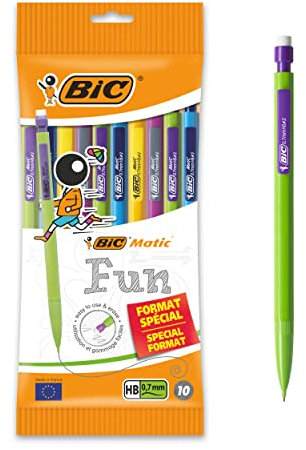 BIC - Matic Fun, portamine da 0,7 mm HB con gomma (perfetto per la scuola), colori assortiti, confezione da 10