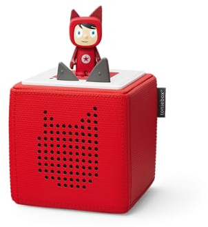 tonies Toniebox Starter Set inkl. 1 Kreativ Figur – Audioplayer für Hörbücher und Lieder für Kinder, einfach zu bedienende kabellose Musikbox BZW. Lautsprecher, 7 Std. Akku, Rot
