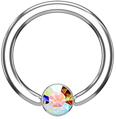 Piercingfaktor BCR Tragus Ohr Piercing Klemmring Flache Kugel mit Kristall