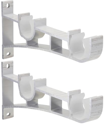 VOSAREA 2pcs Tringle à Rideau Supports en Alliage d'aluminium Double Support Porte-Tringle à Rideaux (Blanc)