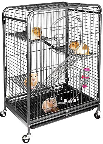 SUPER DEAL 37.2 Inches Metal Ferret Cage Chinchilla 4 Tiers Small Animal Cage with 3 Ladders/ 2 Front Doors/Food Bowl/Water Bottle/Slide Out Trays/Swivel Casters,Black
