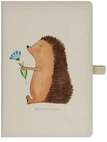 Mr. & Mrs. Panda DIN A5 Baumwoll Notizbuch Igel Blumen - Geschenk, Gute Laune, Gute Besserung, Krankenhaus, Eintragebuch, Schreibheft, Tiermotive,