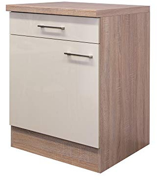 Flex-Well Unterschrank Nepal - Küchenschrank - 1-türig - 1 Schublade - Breite 60 cm - Creme glänzend/Eiche Sonoma