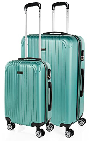 ITACA - Juego Maletas De Viaje rígidas Trolley con Candado de Combinación y 4 Doble Rueda 360° Set Maletas De Viaje Ligeras y Resistentes Extensible, Aguamarina